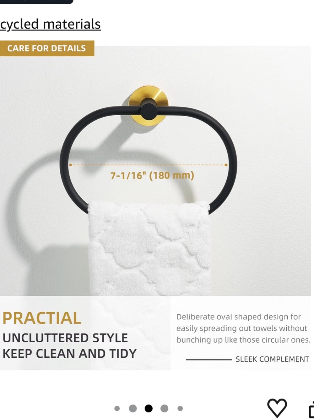 Black+Gold Oval Towel Ring